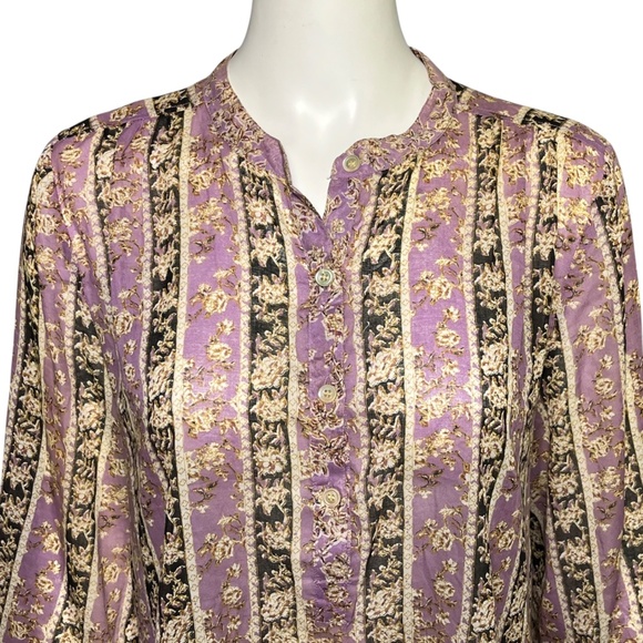Isabel Marant Etoile Maria Peasant Blouse Lilac Black Stripe Top Size 42 US 10 - Picture 2 of 10